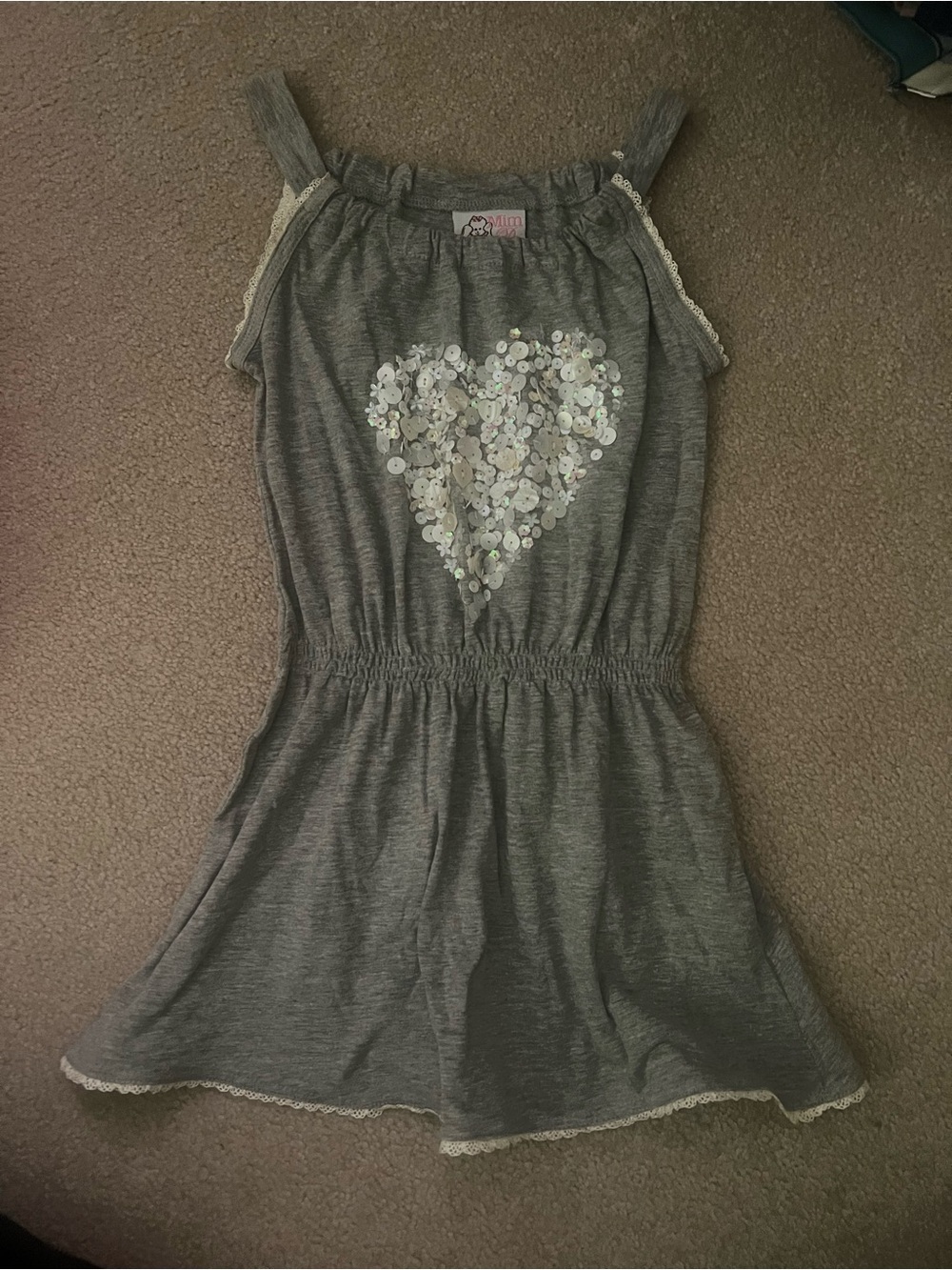 Mim Pi 104 4Gray Sequin Heart Knit Sundress for Girls